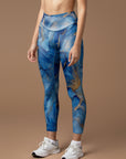 Abstract blue watercolor gold gilded water ripple leggings (Copy)