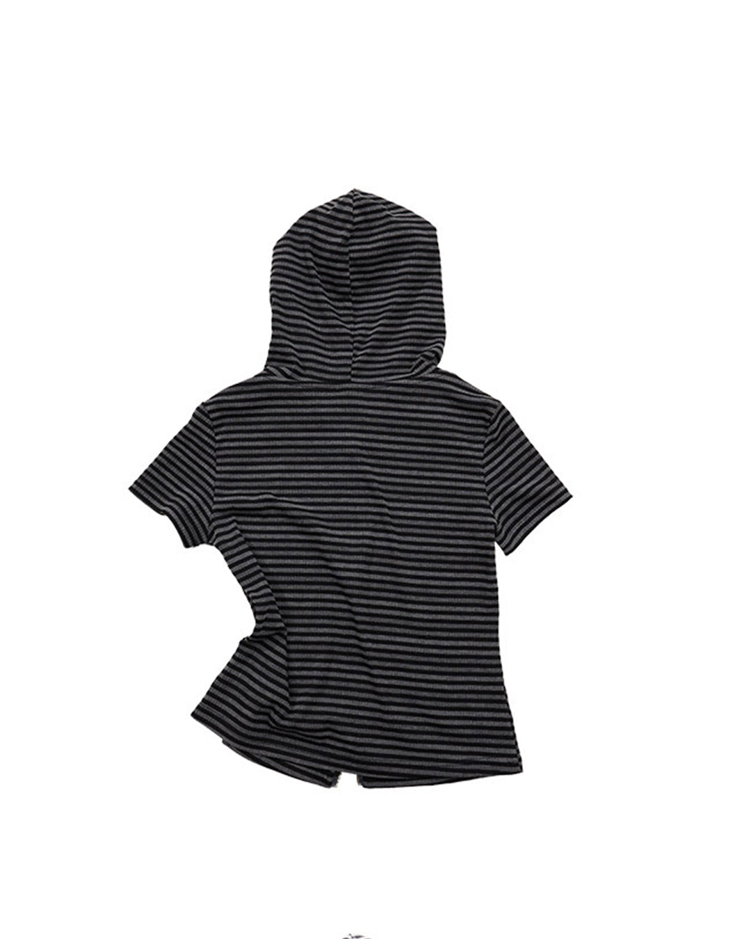 DEVIL HORN STRIPED HOODED ZIP-UP T-SHIRTS - BLACK