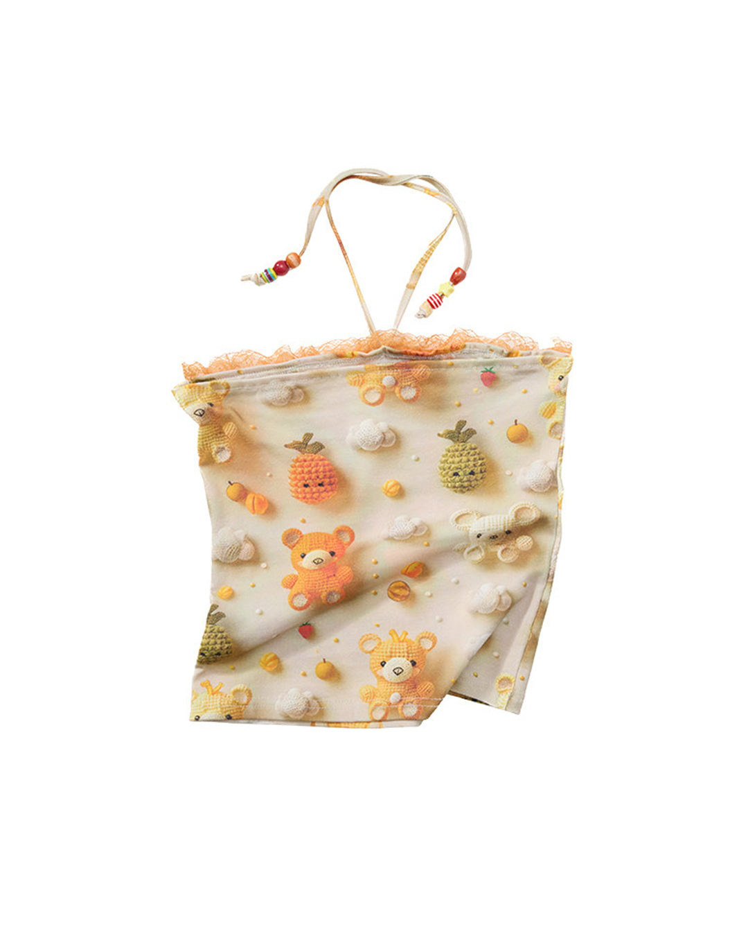BEAR PRINT LACE PANEL BANDEAU TOPS - ORANGE