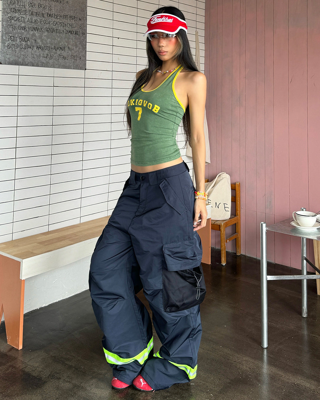 STREETWEAR REFLECTIVE STRIP CARGO PANTS - NAVY BLUE