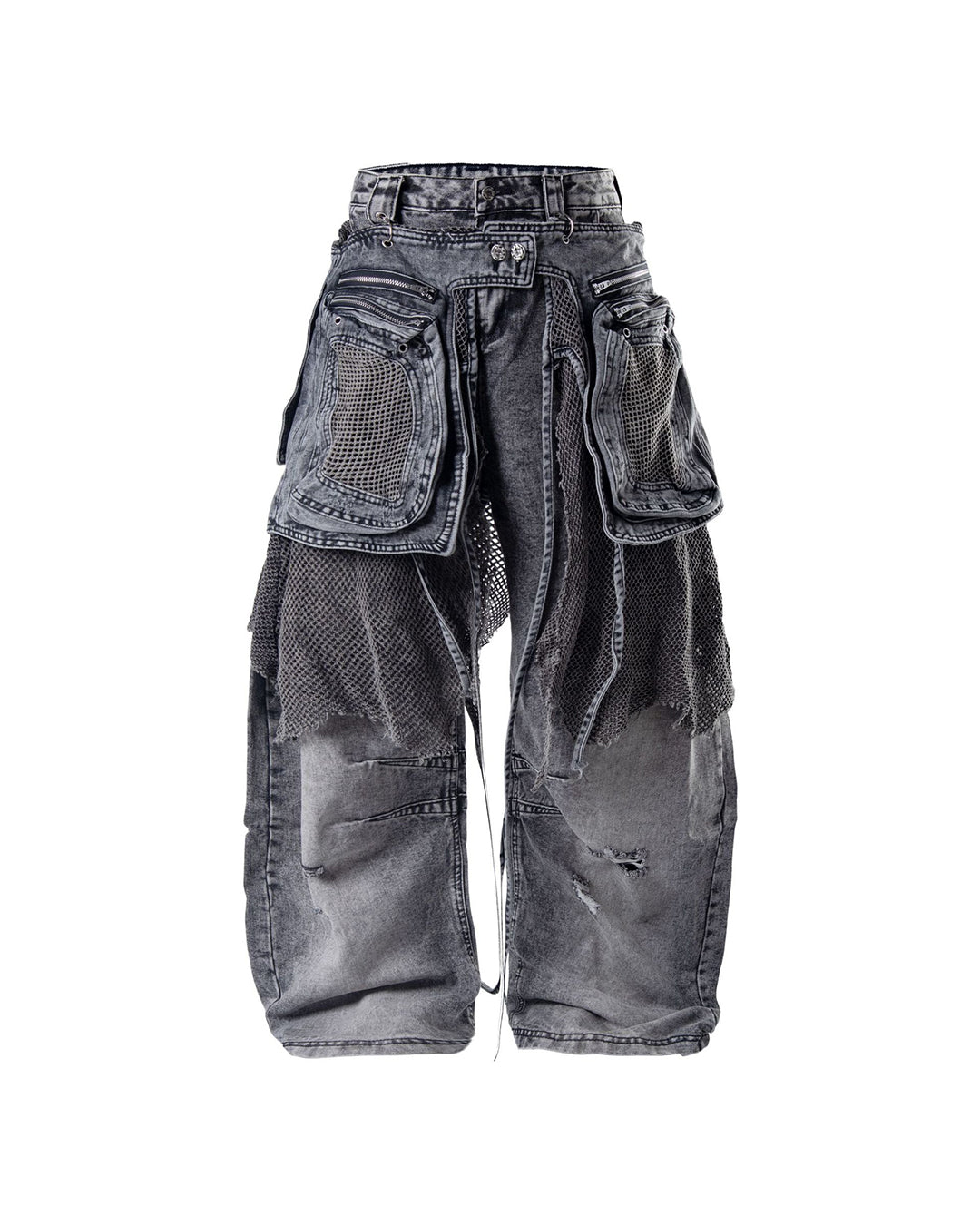 STREET CONVERTIBLE CARGO SCIMITAR DENIM PANTS - BLACK &amp; GREY