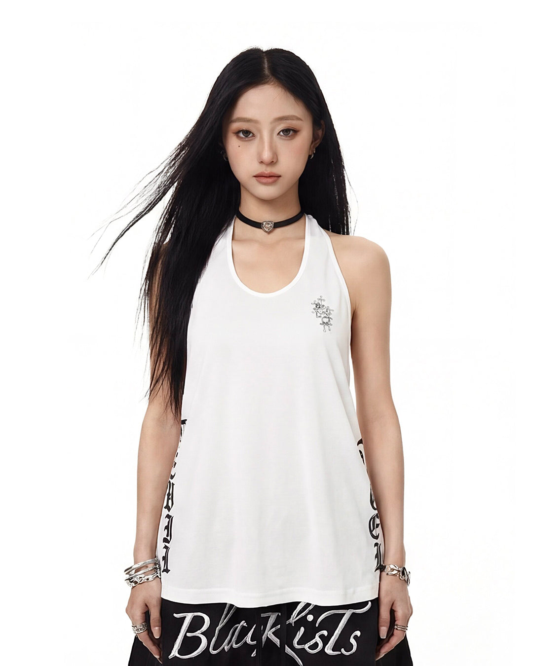 CROSS GRAPHIC HALTER TANK TOPS - WHITE