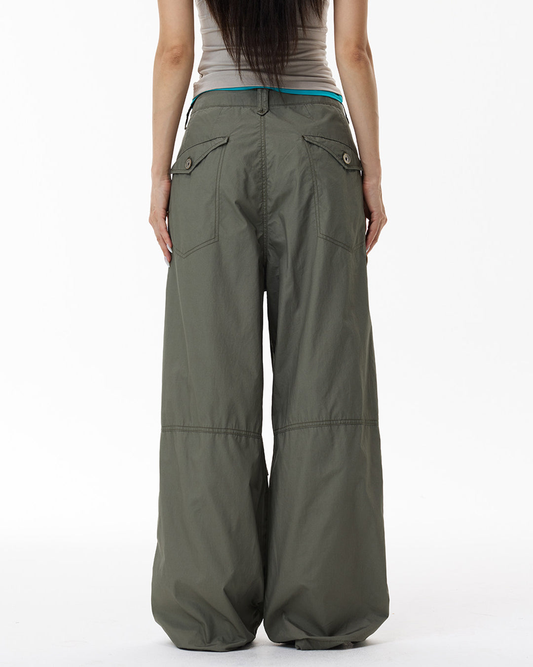QUICK-DRY RELAXED PARACHUTE CARGO PANTS - ARMY GREEN