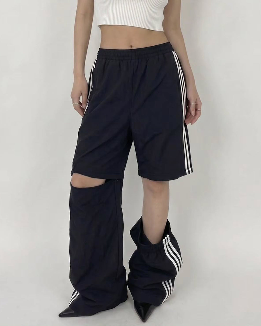 STRIPED DETACHABLE-LEG QUICK-DRY PANTS - BLACK
