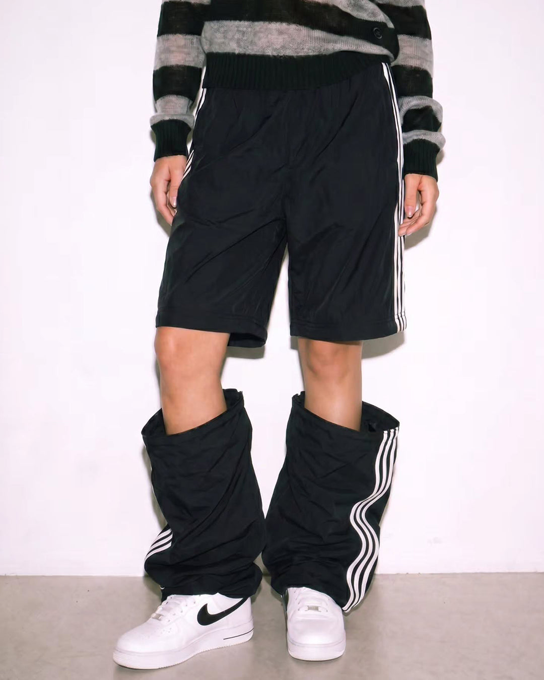STRIPED DETACHABLE-LEG QUICK-DRY PANTS - BLACK