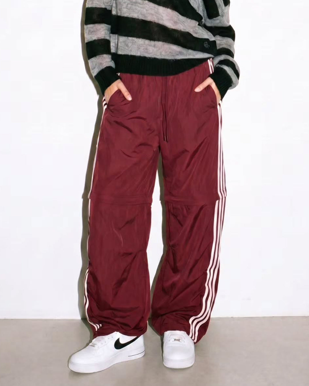 STRIPED DETACHABLE-LEG QUICK-DRY PANTS - RED