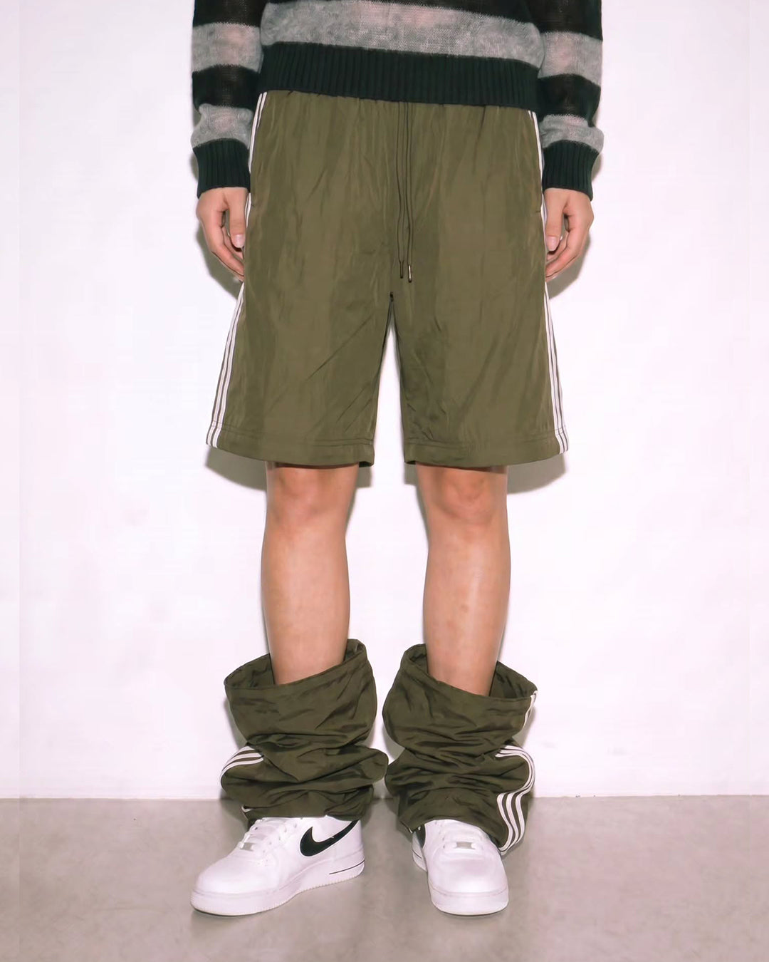 STRIPED DETACHABLE-LEG QUICK-DRY PANTS - OLIVE