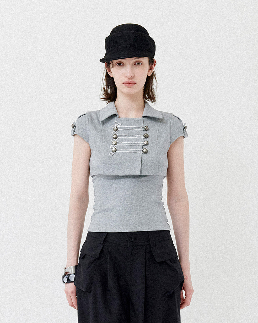 TWO-PIECE PALACE STYLE CROPPED TOPS - GREY