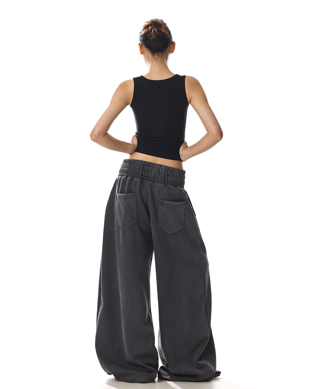 LETTER PRINT RIPPED WASHED SWEATPANTS - BLACK