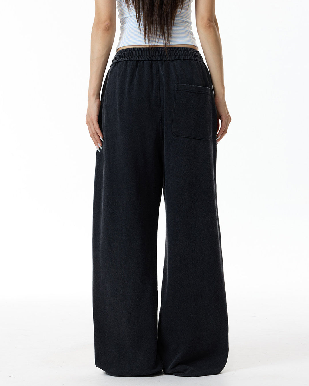 LETTER PRINT DISTRESSED STRAIGHT-LEG SWEATPANTS - BLACK