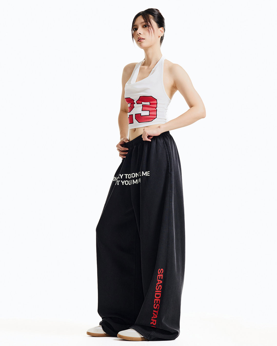 LETTER PRINT CLOUD COTTON DANCE SWEATPANTS - BLACK