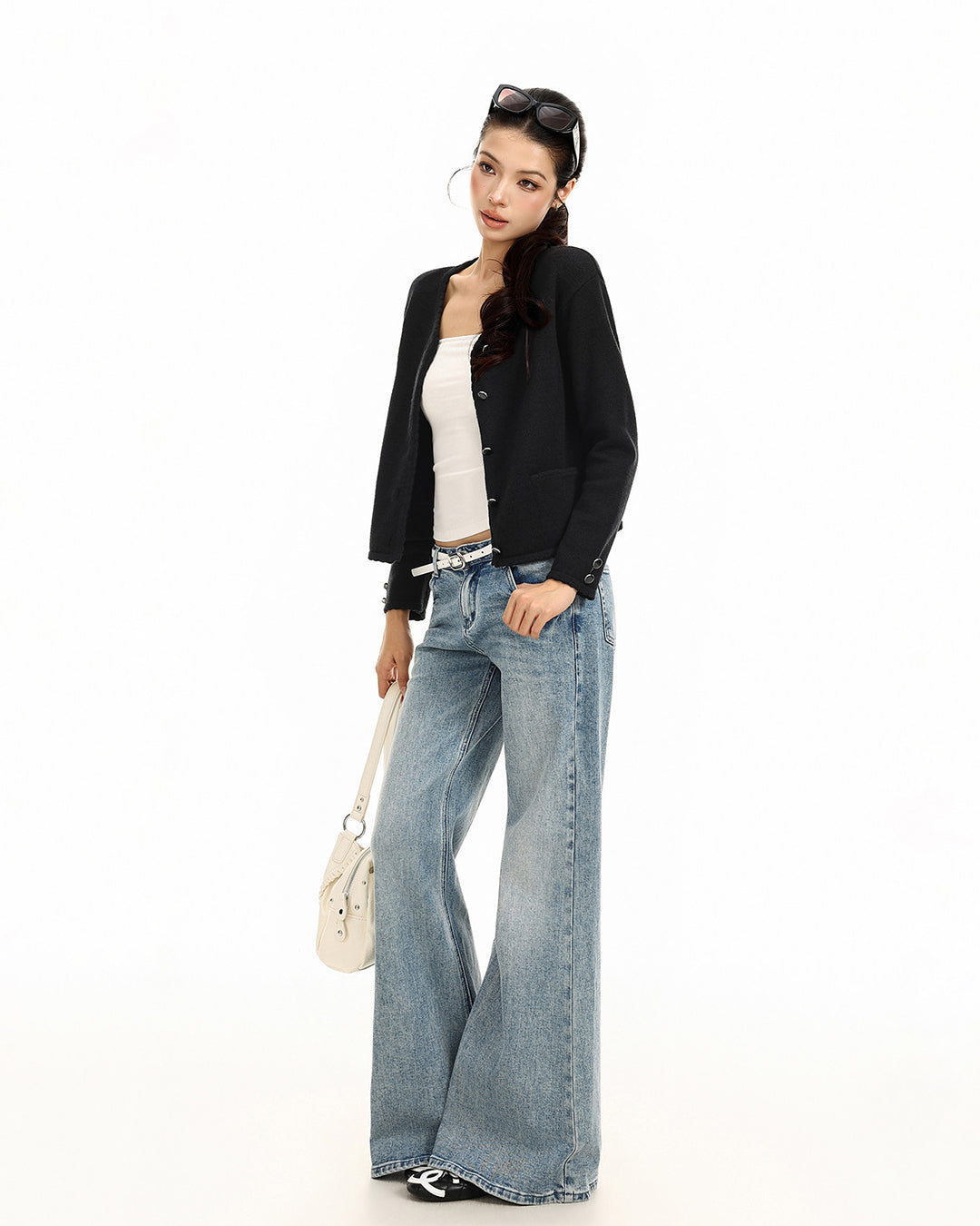 CROPPED SOFT KNIT CARDIGAN SWEATER JACKETS - BLACK
