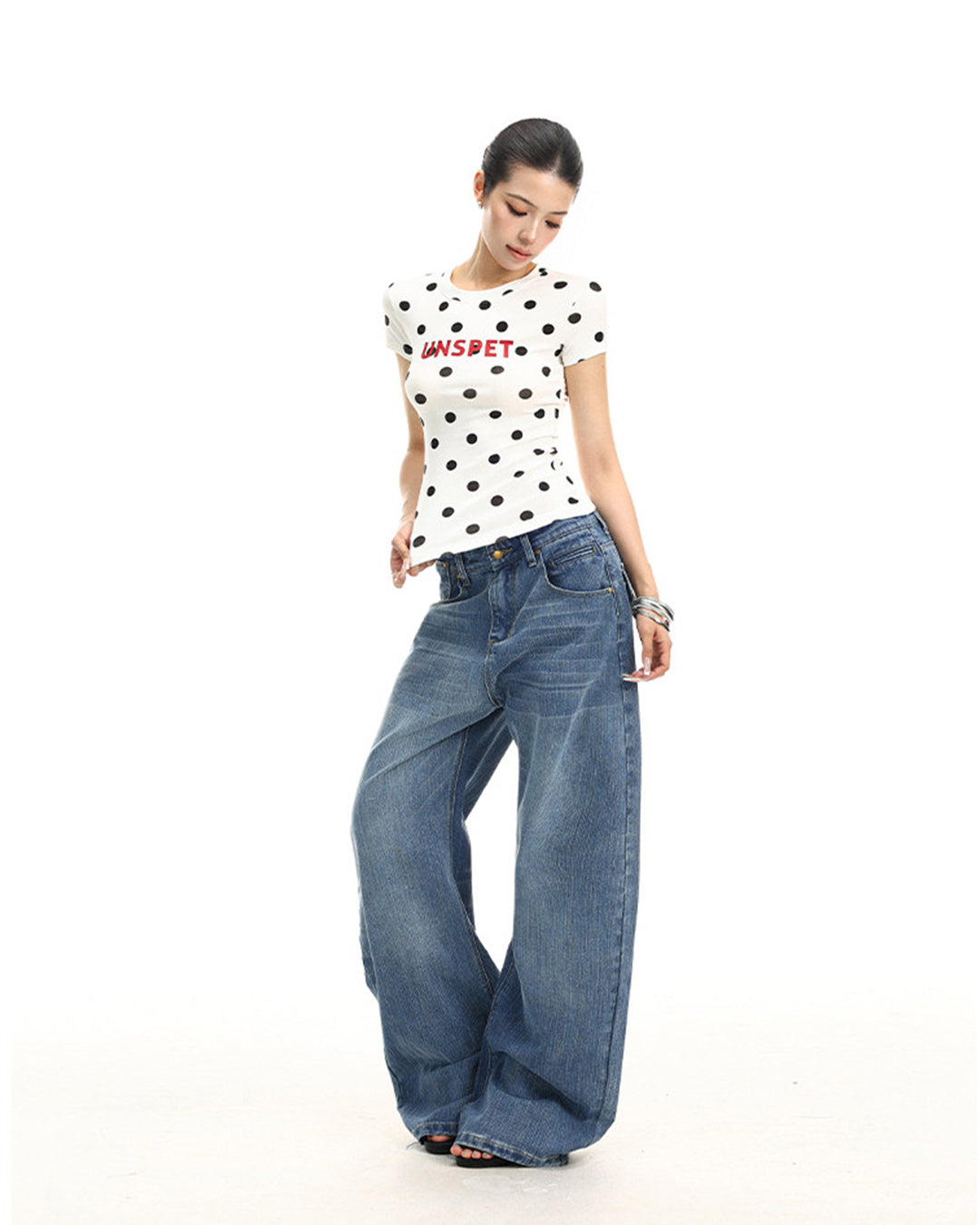 ALL-OVER POLKA DOT LETTER PRINT T-SHIRTS - WHITE
