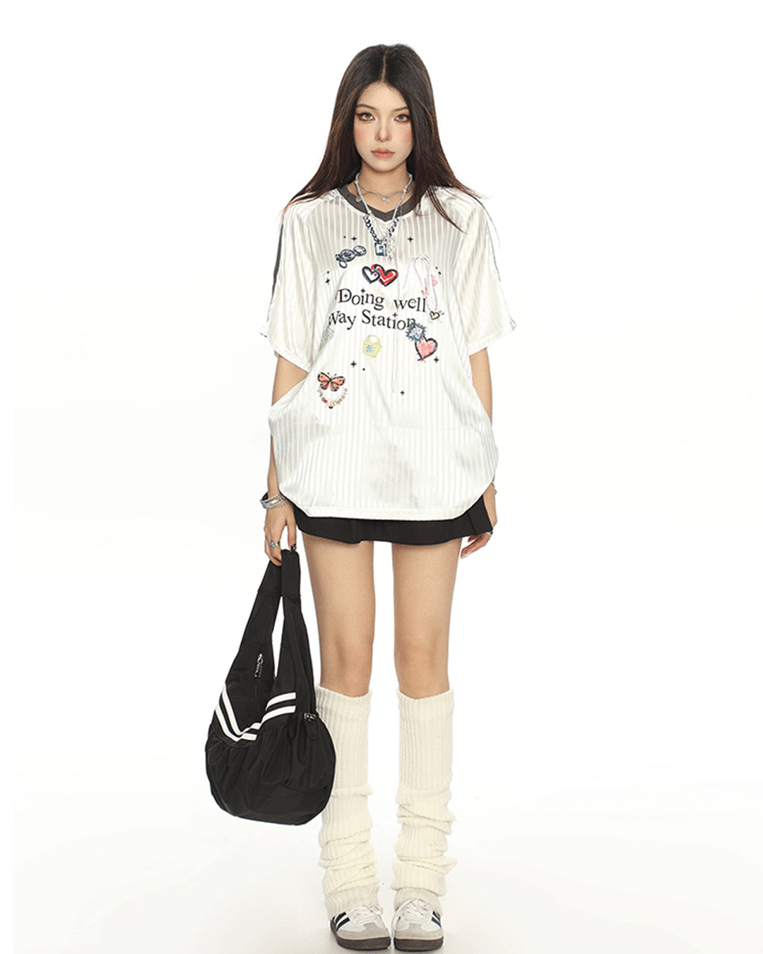 STRIPED GRAFFITI JERSEY T-SHIRTS - WHITE