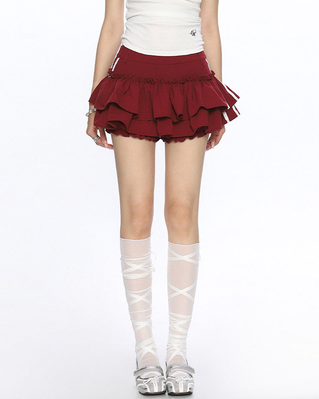 SPORTY STRIPE PUFF MINI SKIRTS - RED