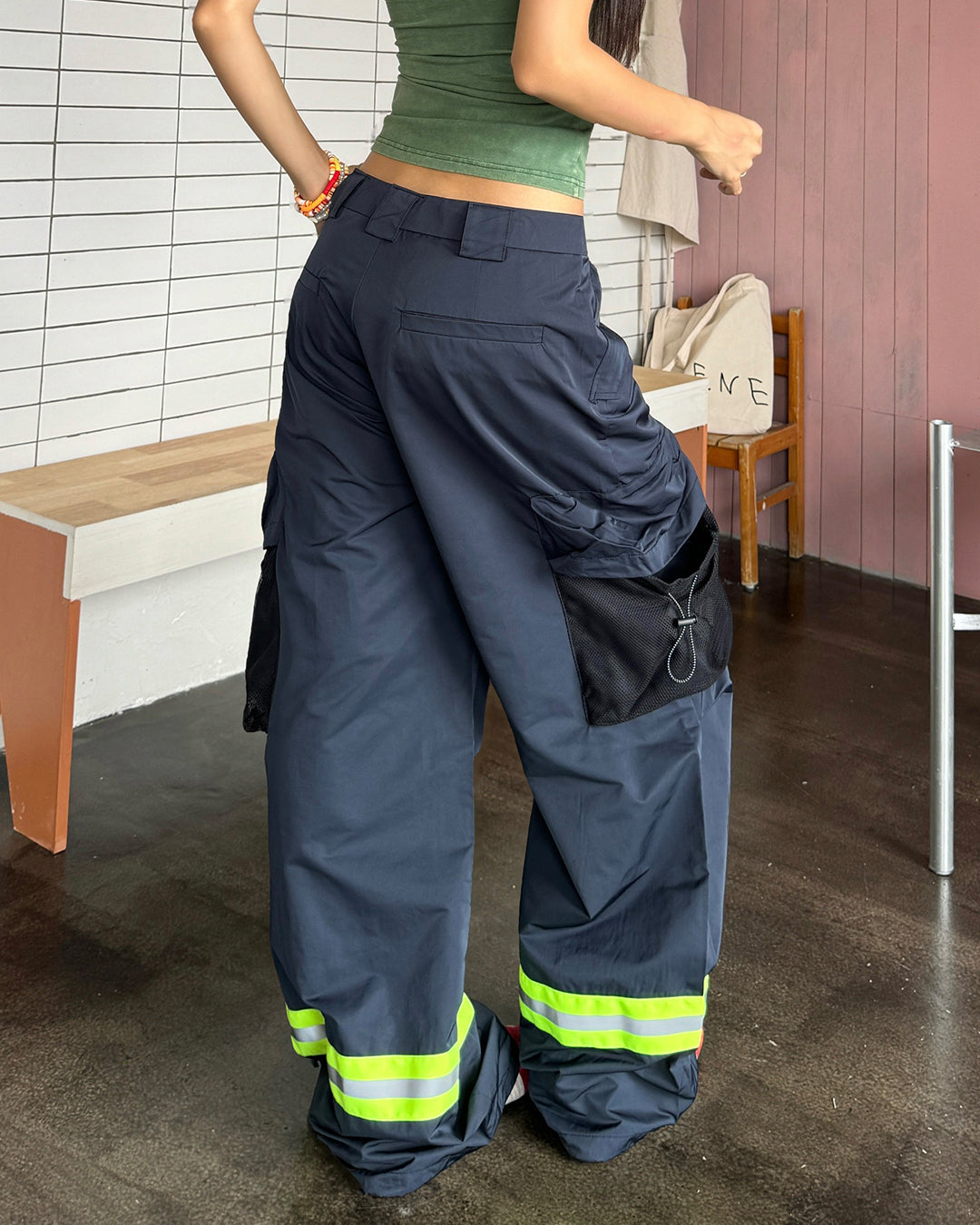 STREETWEAR REFLECTIVE STRIP CARGO PANTS - NAVY BLUE