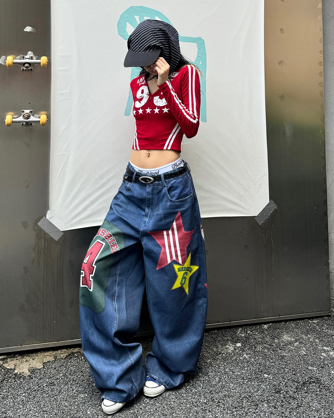 SPORTY JERSEY V-NECK CROPPED TOPS - RED