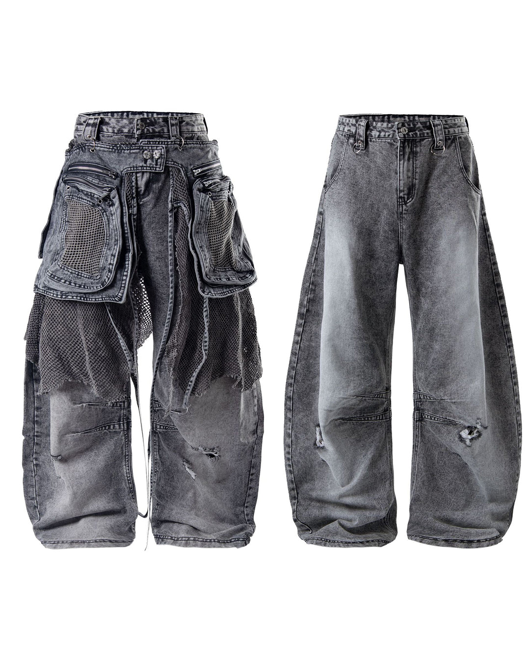 STREET CONVERTIBLE CARGO SCIMITAR DENIM PANTS - BLACK &amp; GREY