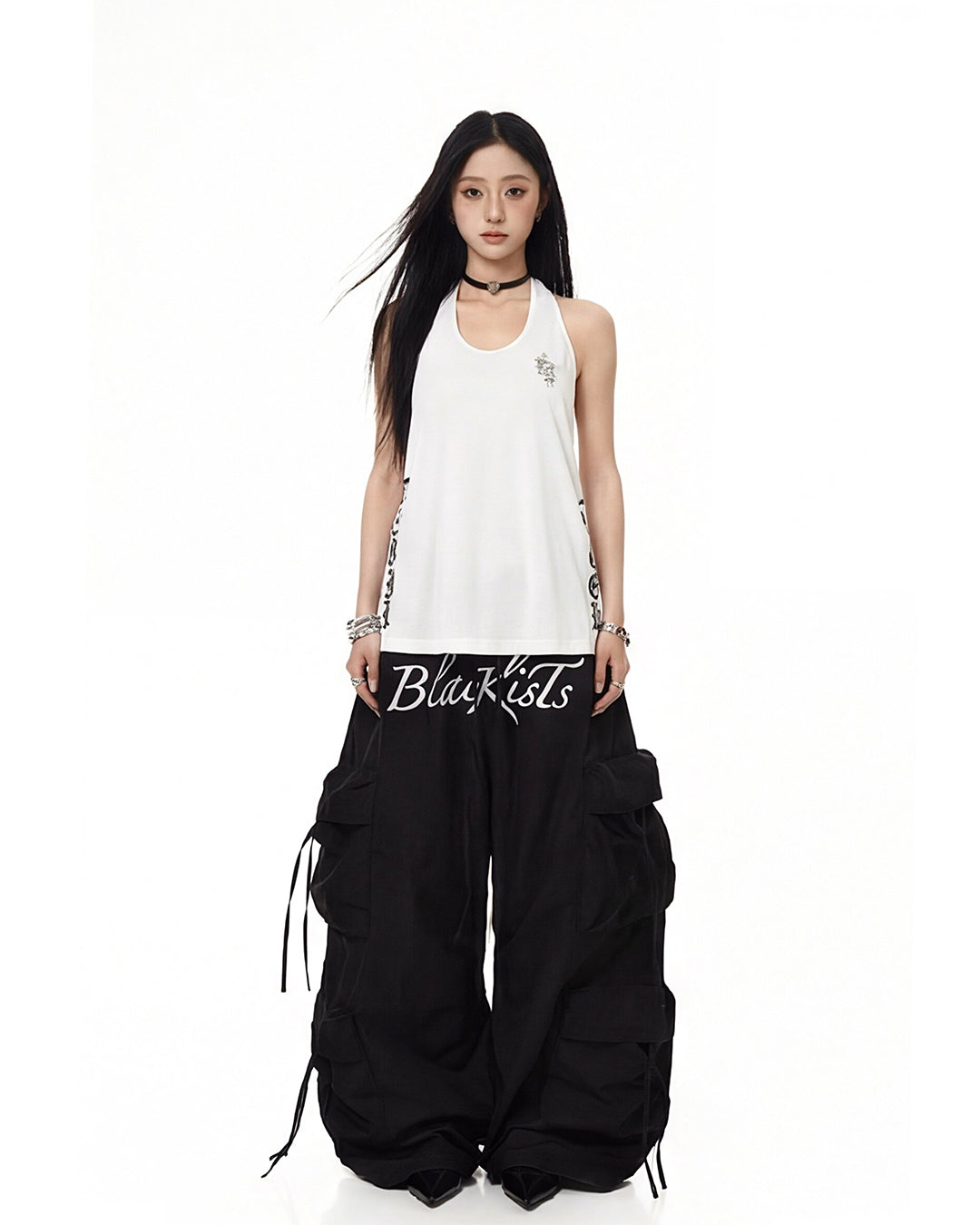 CROSS GRAPHIC HALTER TANK TOPS - WHITE
