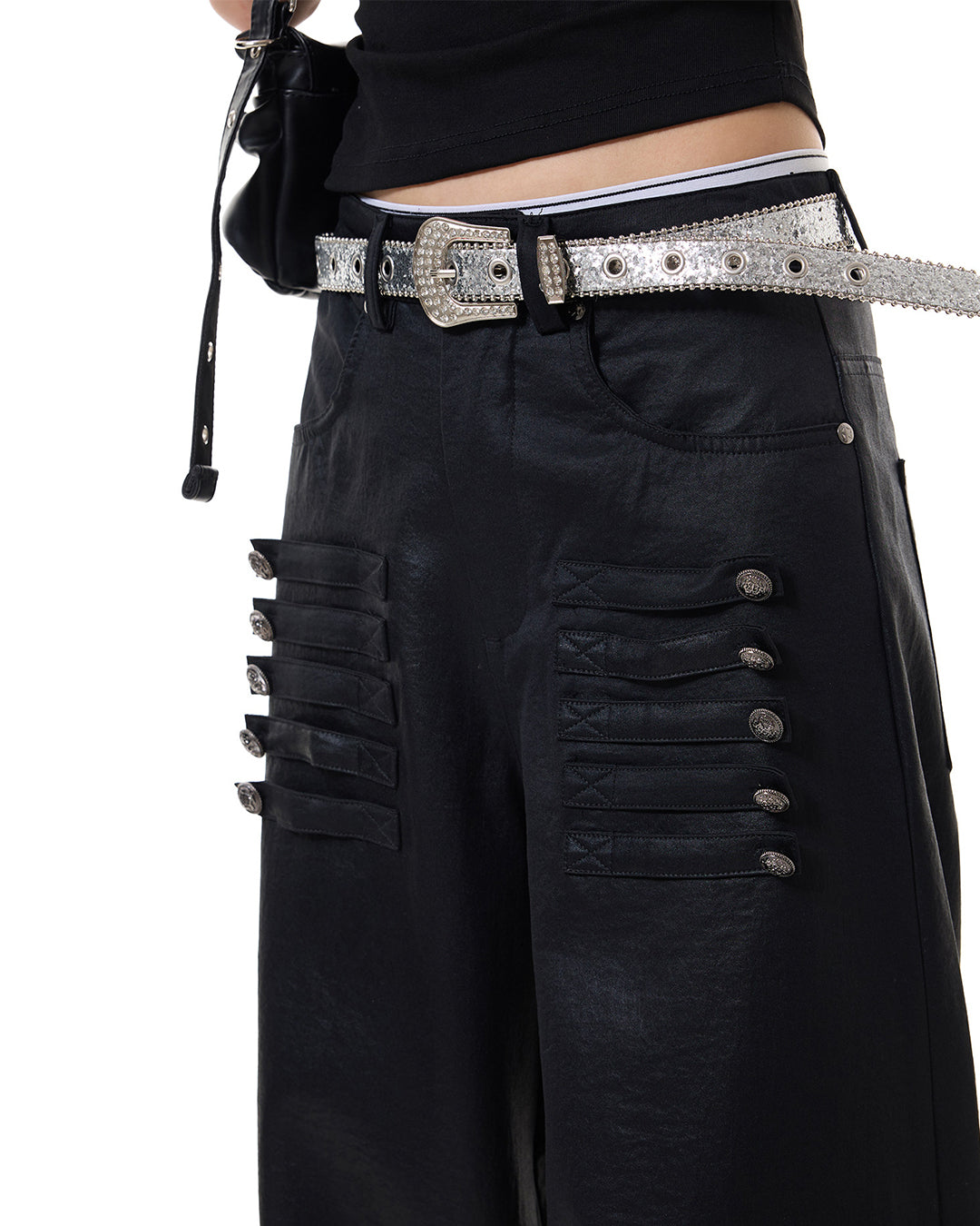 VINTAGE PALACE STYLE SATIN WIDE-LEG PANTS - BLACK