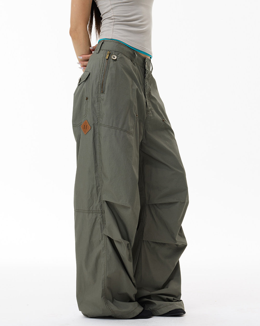 QUICK-DRY RELAXED PARACHUTE CARGO PANTS - ARMY GREEN