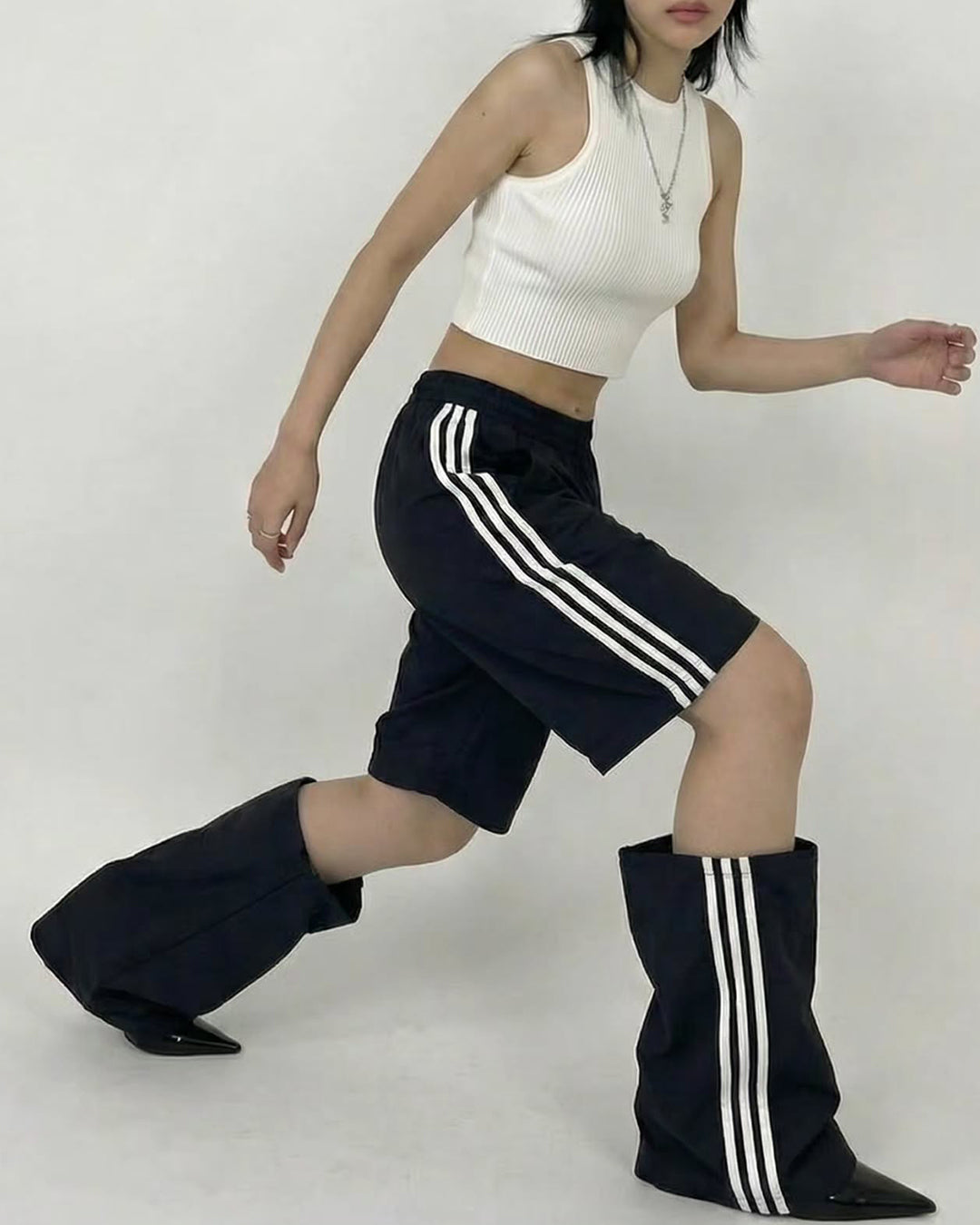STRIPED DETACHABLE-LEG QUICK-DRY PANTS - BLACK