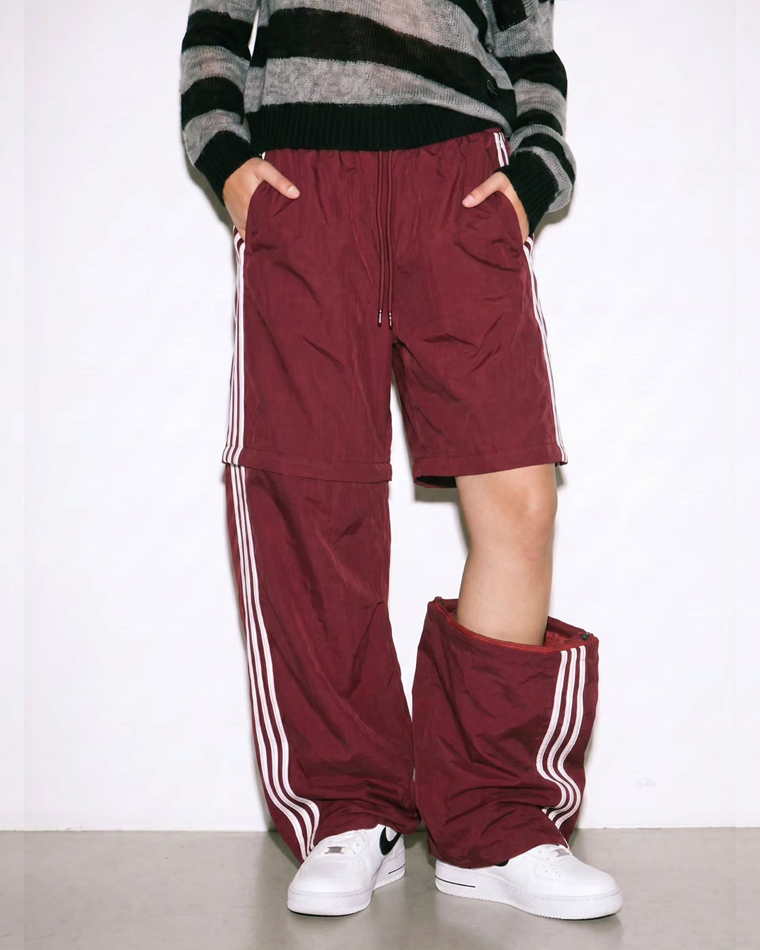 STRIPED DETACHABLE-LEG QUICK-DRY PANTS - RED