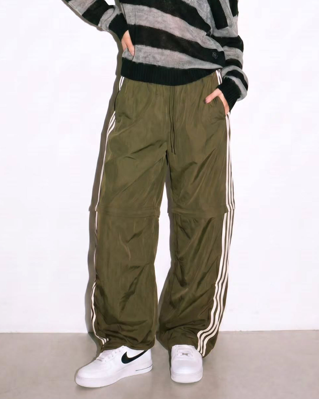 STRIPED DETACHABLE-LEG QUICK-DRY PANTS - OLIVE