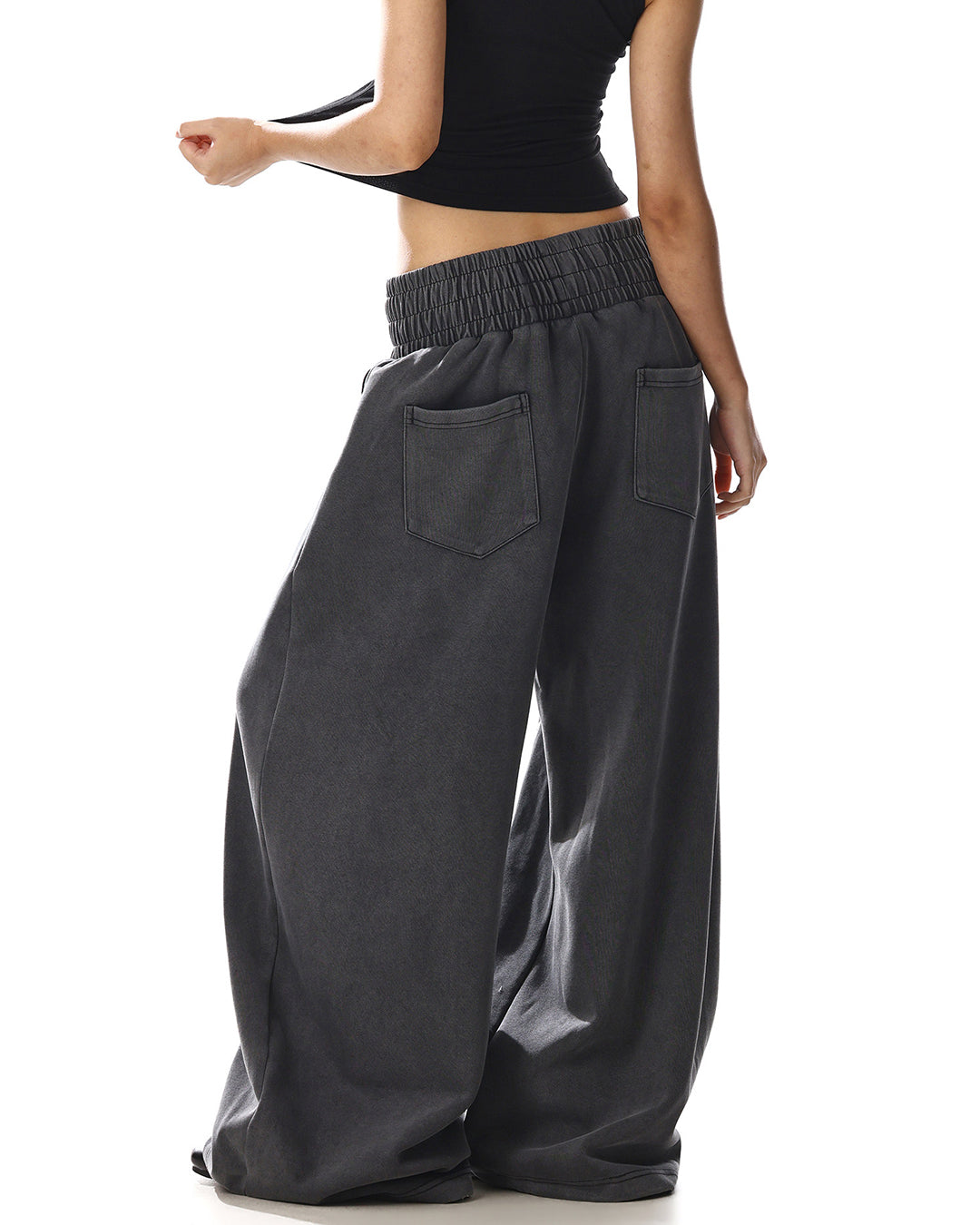 LETTER PRINT RIPPED WASHED SWEATPANTS - BLACK