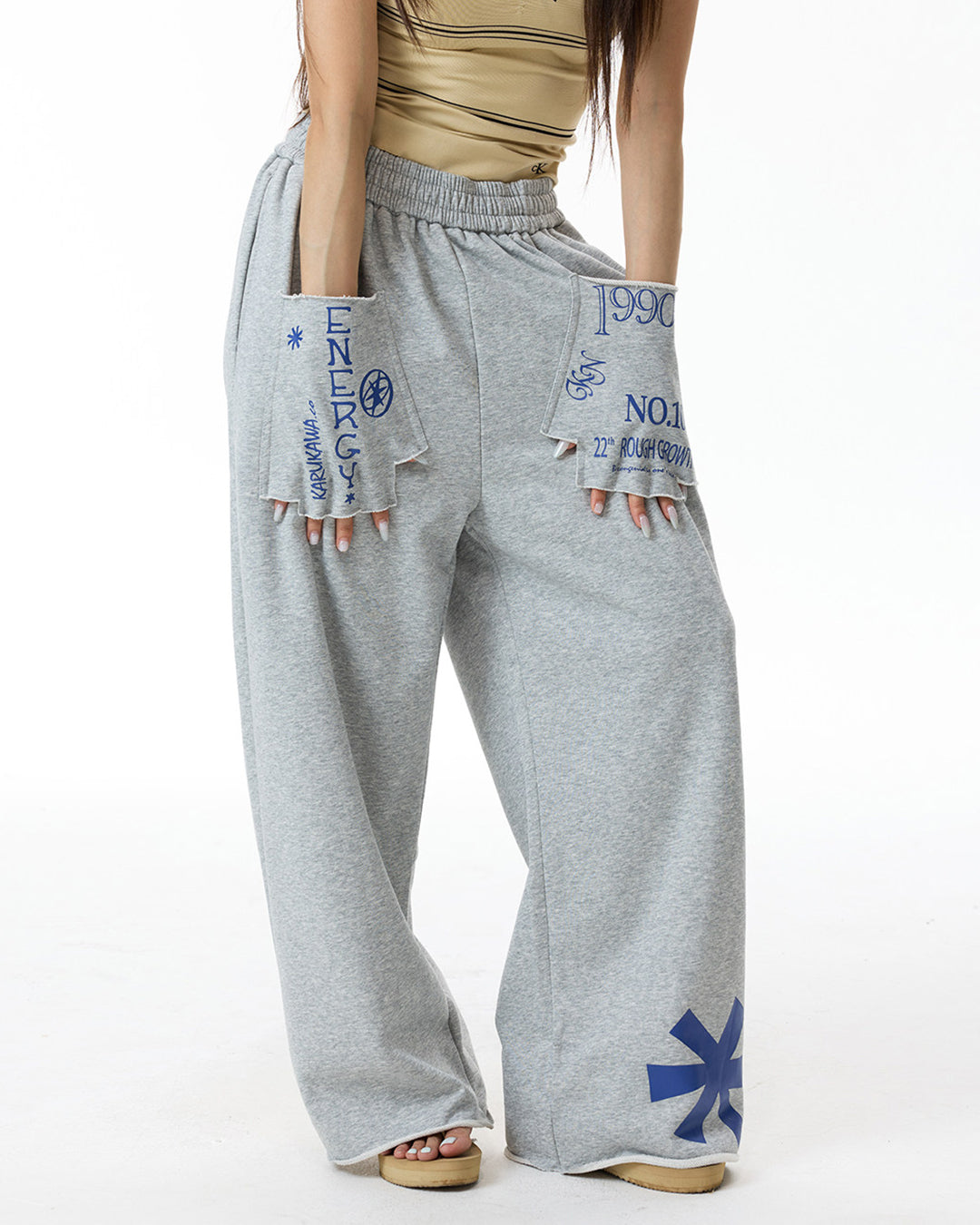 GLOVE POCKETS HEAVY GRAPHIC PRINT SWEATPANTS - GREY