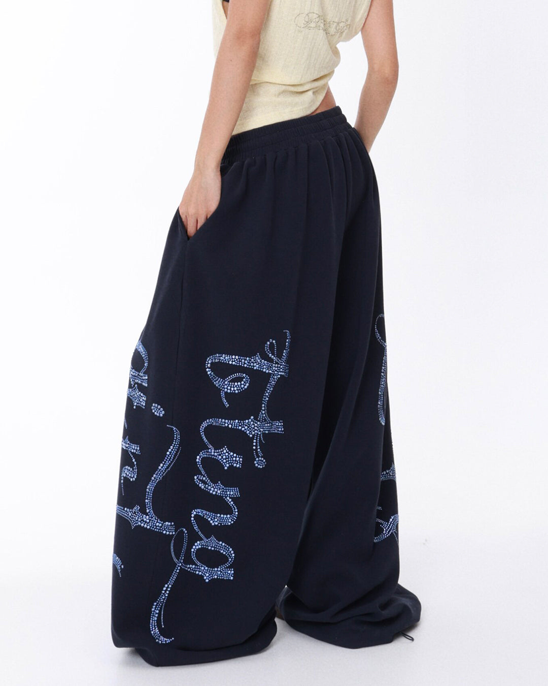 RHINESTONE LETTER TRAINING SWEATPANTS - NAVY BLUE