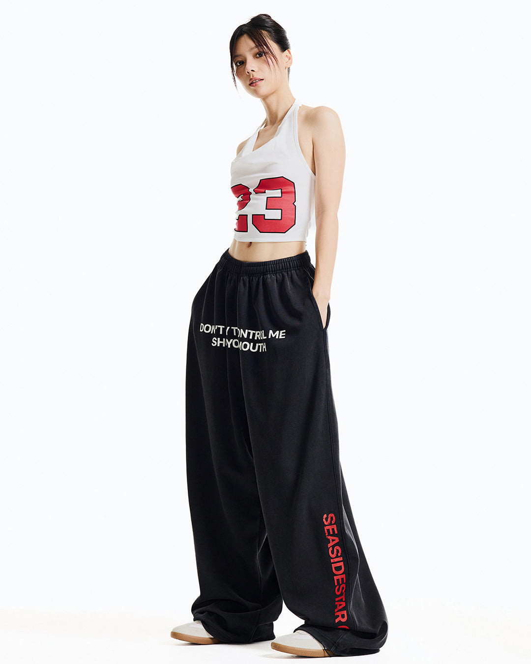 LETTER PRINT CLOUD COTTON DANCE SWEATPANTS - BLACK