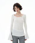 SLIM FIT FLARE SLEEVE KNIT TOPS - WHITE