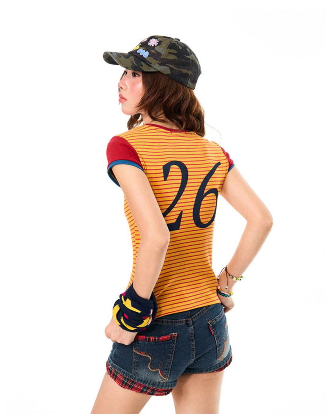 RETRO STRIPE CASUAL T-SHIRTS - ORANGE
