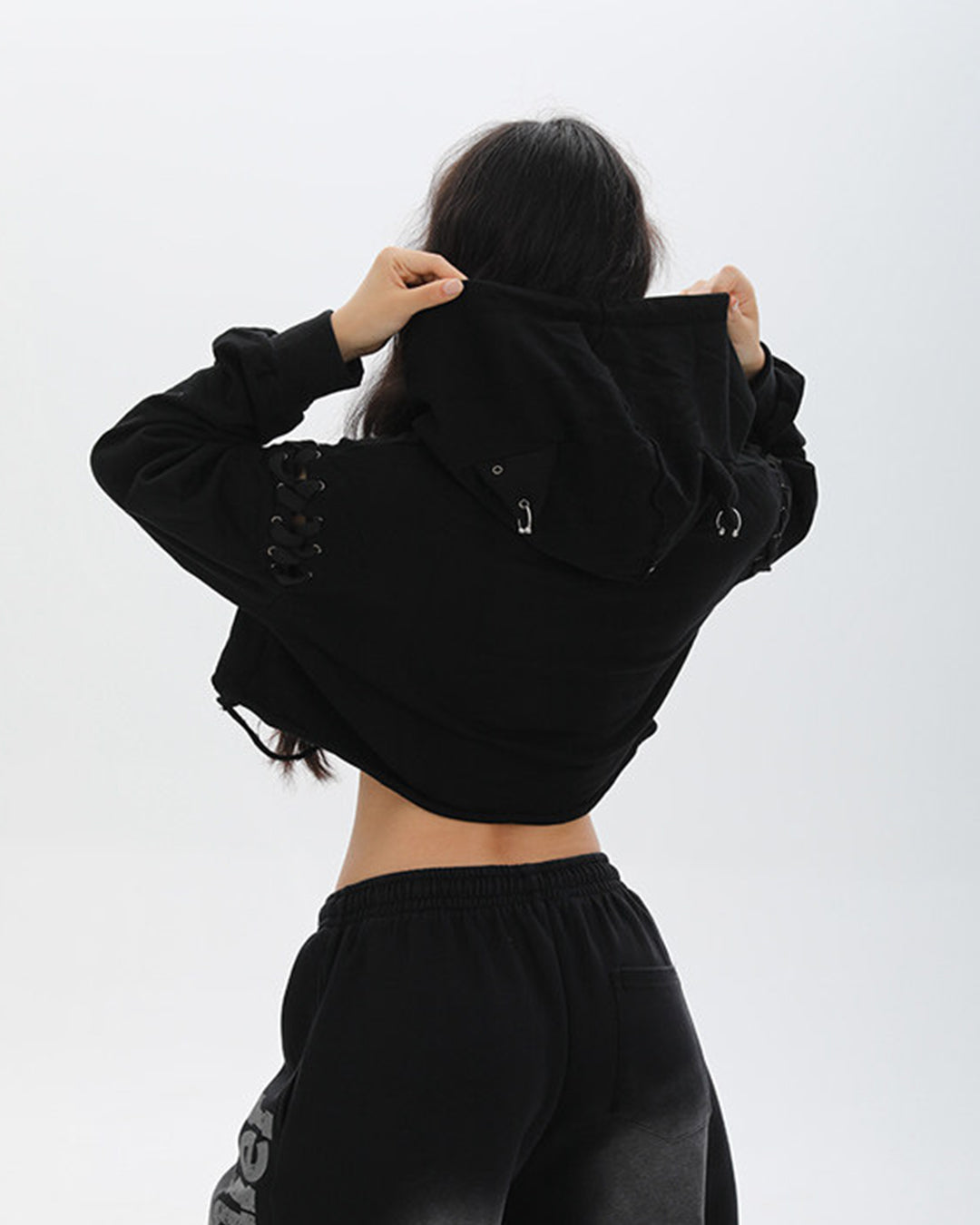 WASTELAND CAT EAR CROPPED HOODIES - BLACK