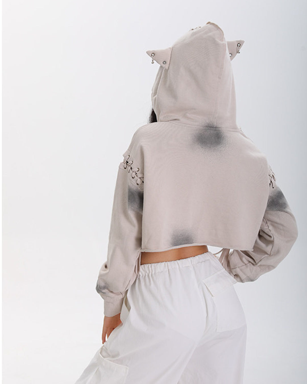 WASTELAND CAT EAR CROPPED HOODIES - APRICOT