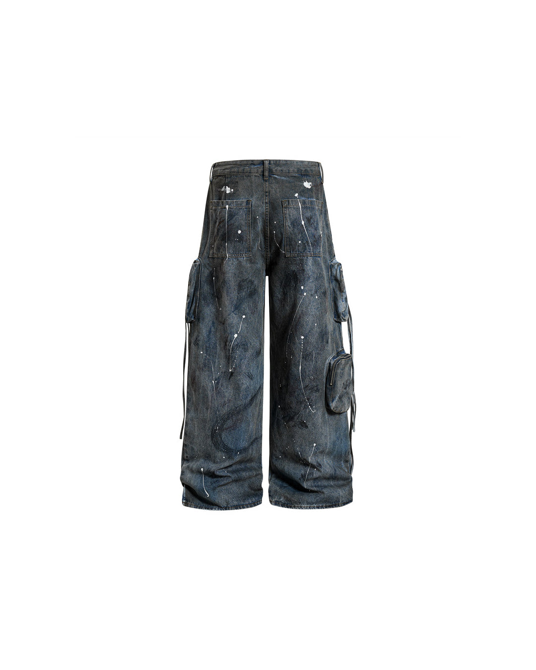 SPLATTER GRAFFITI RIPPED CARGO JEANS - BLUE