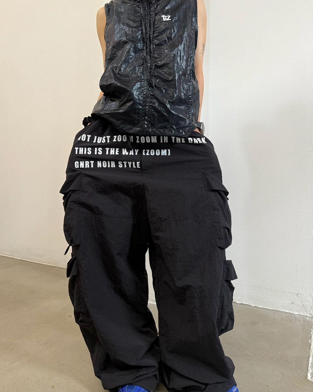 STREETWEAR LETTER PRINT CARGO QUICK-DRY PANTS - BLACK