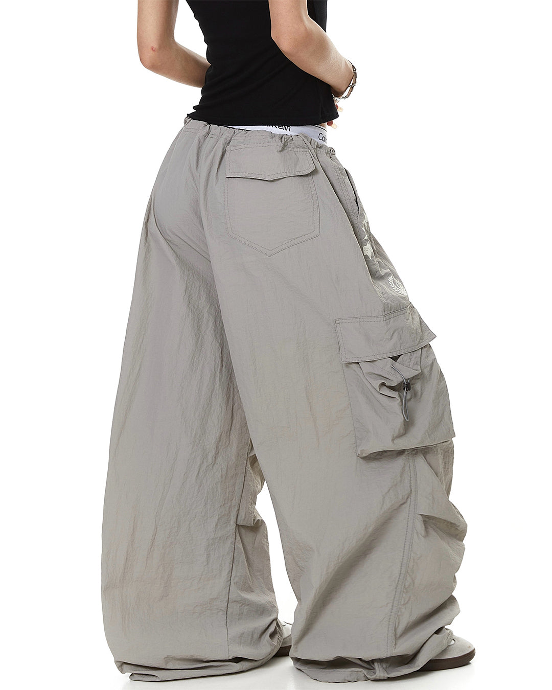 STAR PRINT PLEATED QUICK-DRY CARGO PANTS - GREY