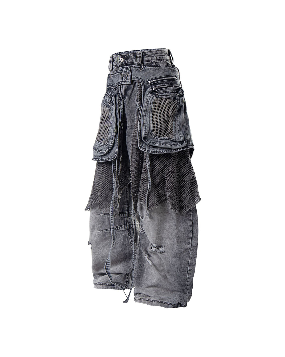 STREET CONVERTIBLE CARGO SCIMITAR DENIM PANTS - BLACK &amp; GREY