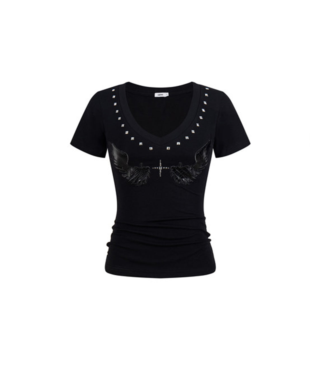 V-NECK RIVETED WING PATCH T-SHIRTS - BLACK