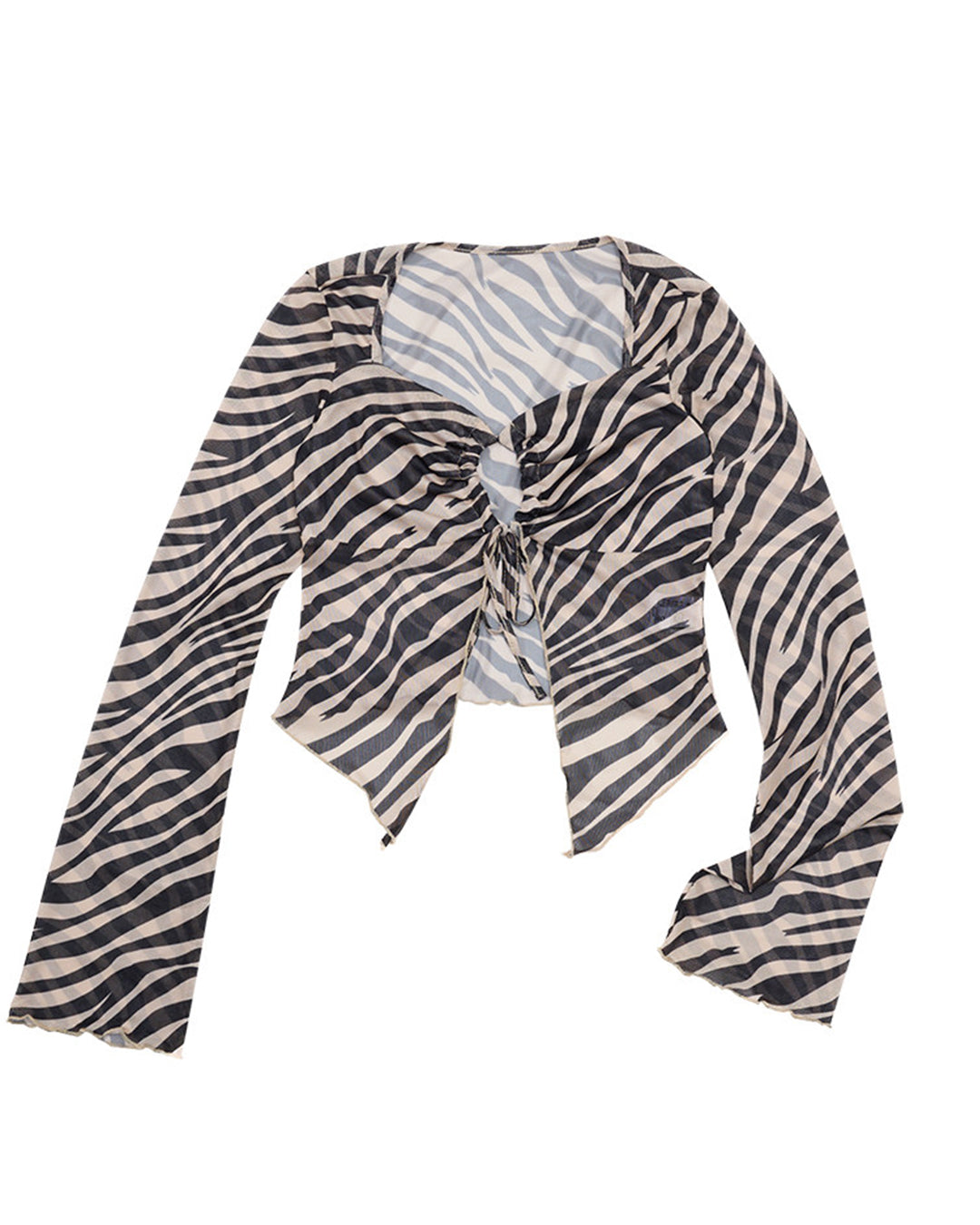 ZEBRA PRINT ASYMMETRIC FISHTAIL MESH TOPS - BLACK