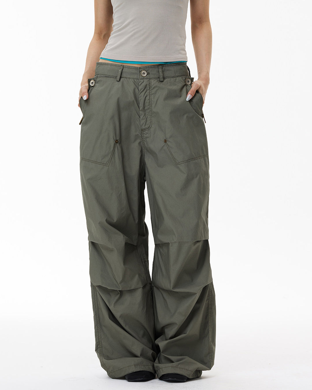 QUICK-DRY RELAXED PARACHUTE CARGO PANTS - ARMY GREEN