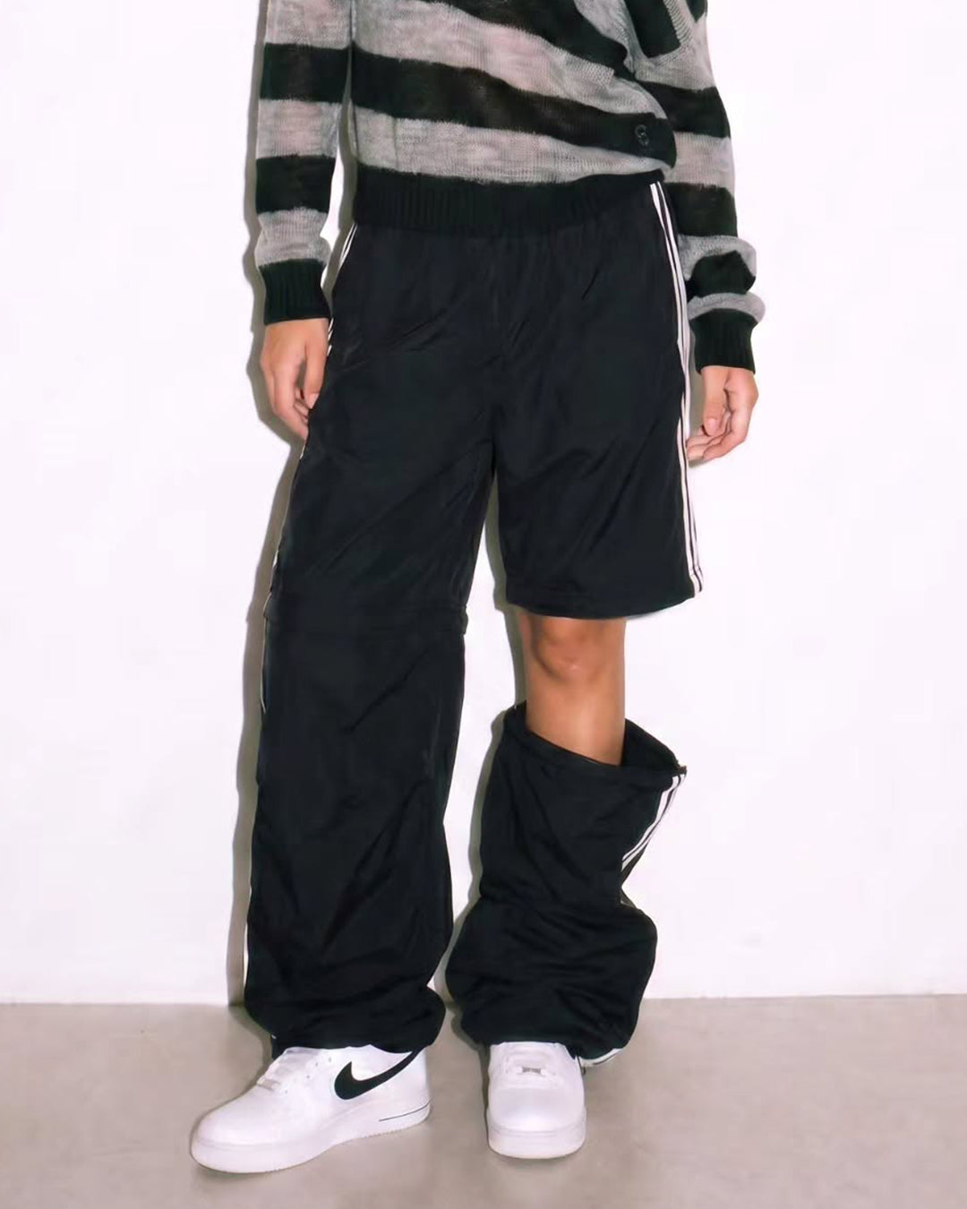 STRIPED DETACHABLE-LEG QUICK-DRY PANTS - BLACK
