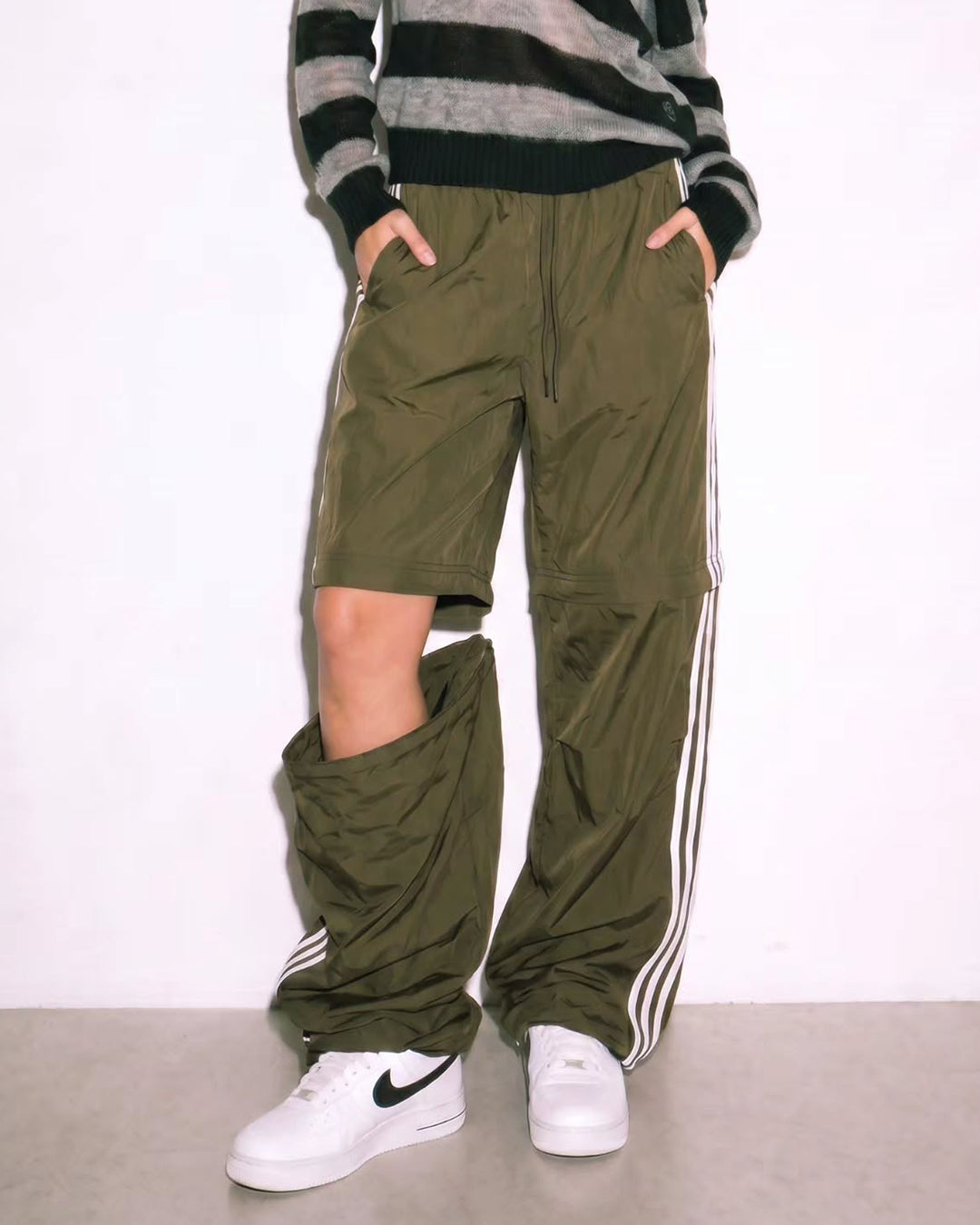 STRIPED DETACHABLE-LEG QUICK-DRY PANTS - OLIVE