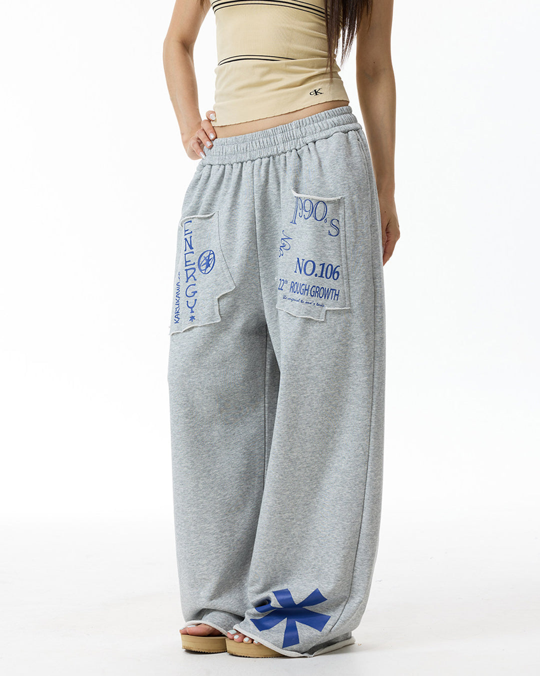 GLOVE POCKETS HEAVY GRAPHIC PRINT SWEATPANTS - GREY