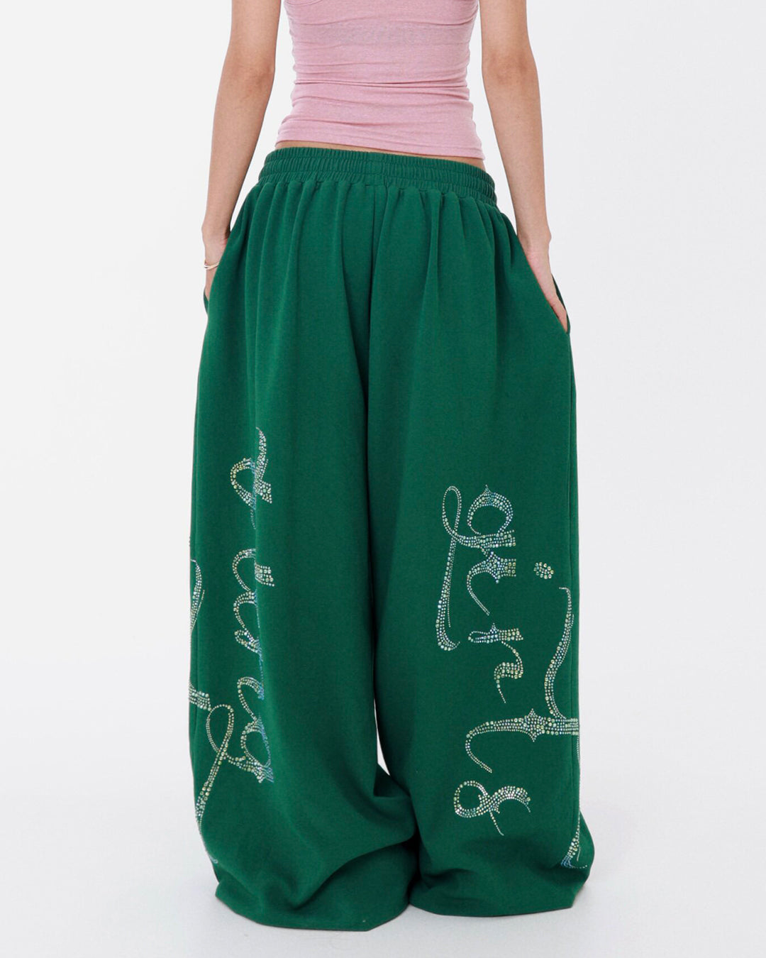RHINESTONE LETTER TRAINING SWEATPANTS - GREEN