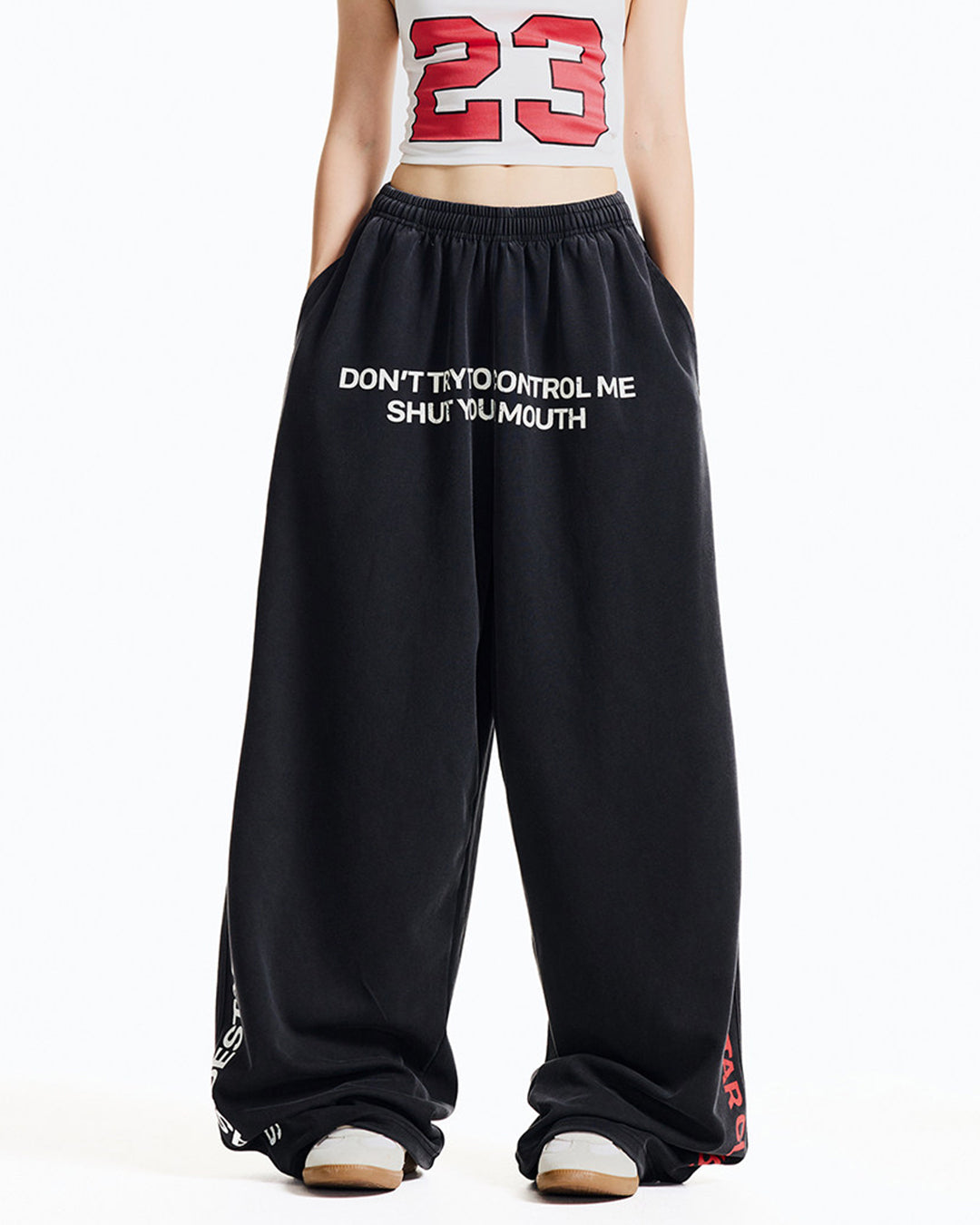 LETTER PRINT CLOUD COTTON DANCE SWEATPANTS - BLACK