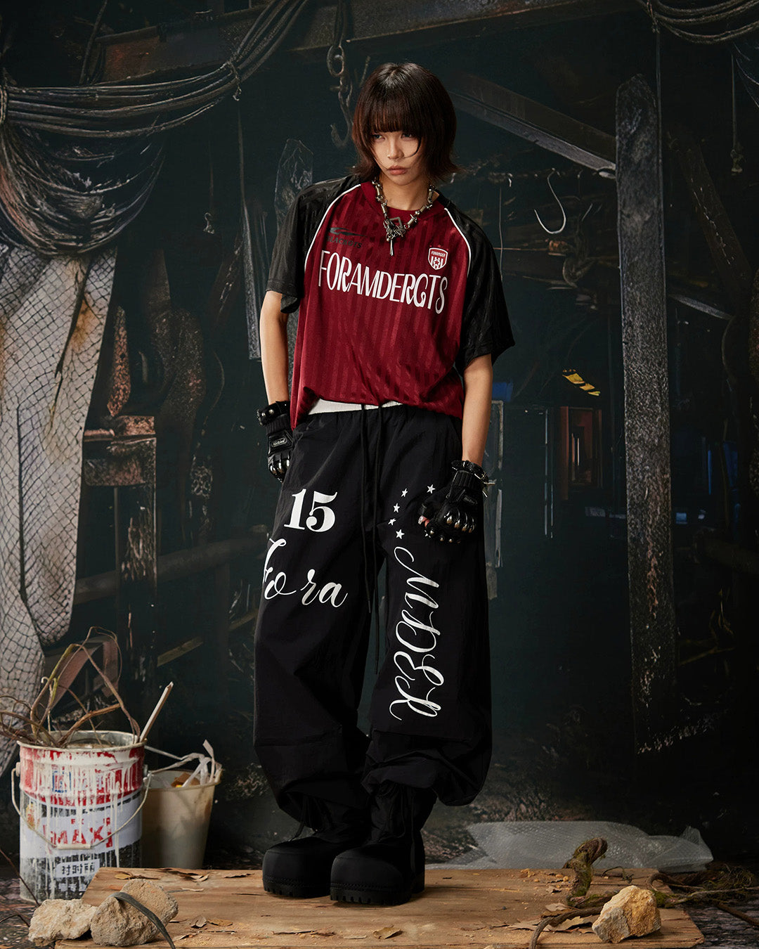 COLOR-BLOCK JERSEY LOOSE FIT T-SHIRTS - RED
