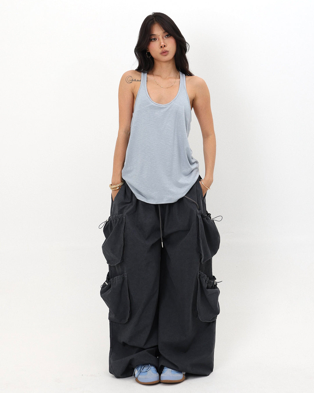 HIPHOP MULTI-POCKET CARGO PANTS - DARK BLUE